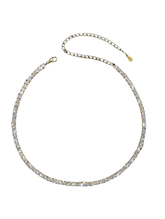 3mm Moissanite Tennis Necklace | Yellow Gold S925 Silver Chain