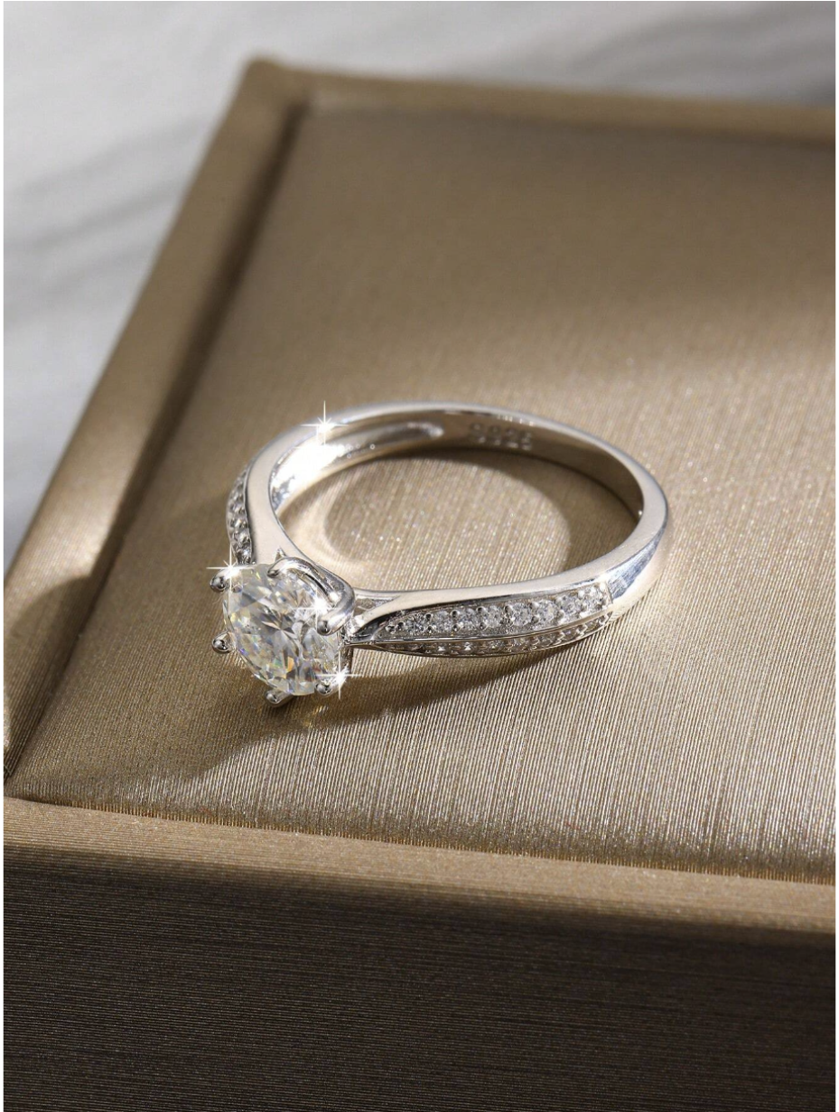 S925 Sterling Silver Lab-Grown Moissanite Ring | D Color Halo Ring