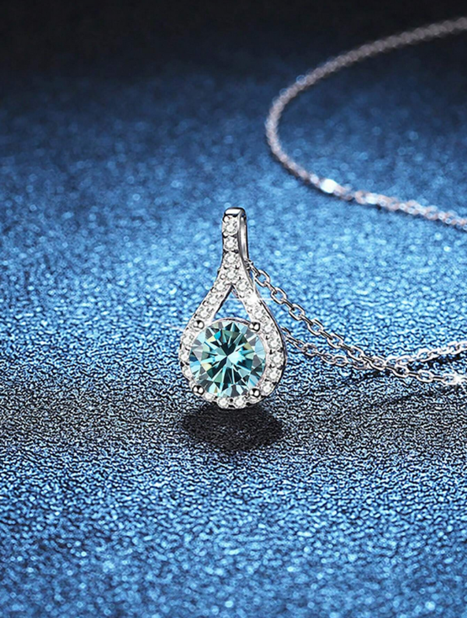 Aqua Elegance Moissanite Necklace With Pendant | S925 Silver