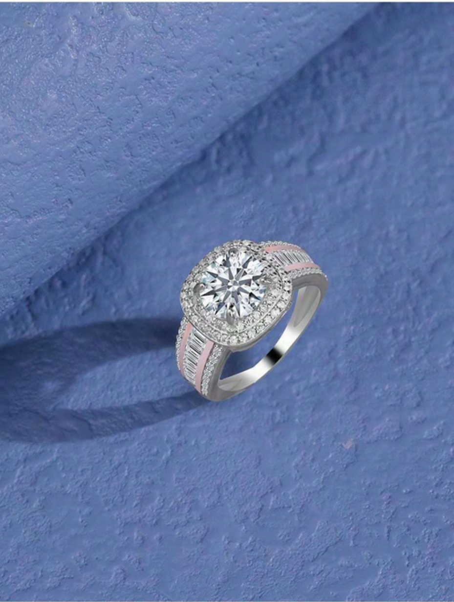 Moissanite Halo Ring | Classic S925 Sterling Silver