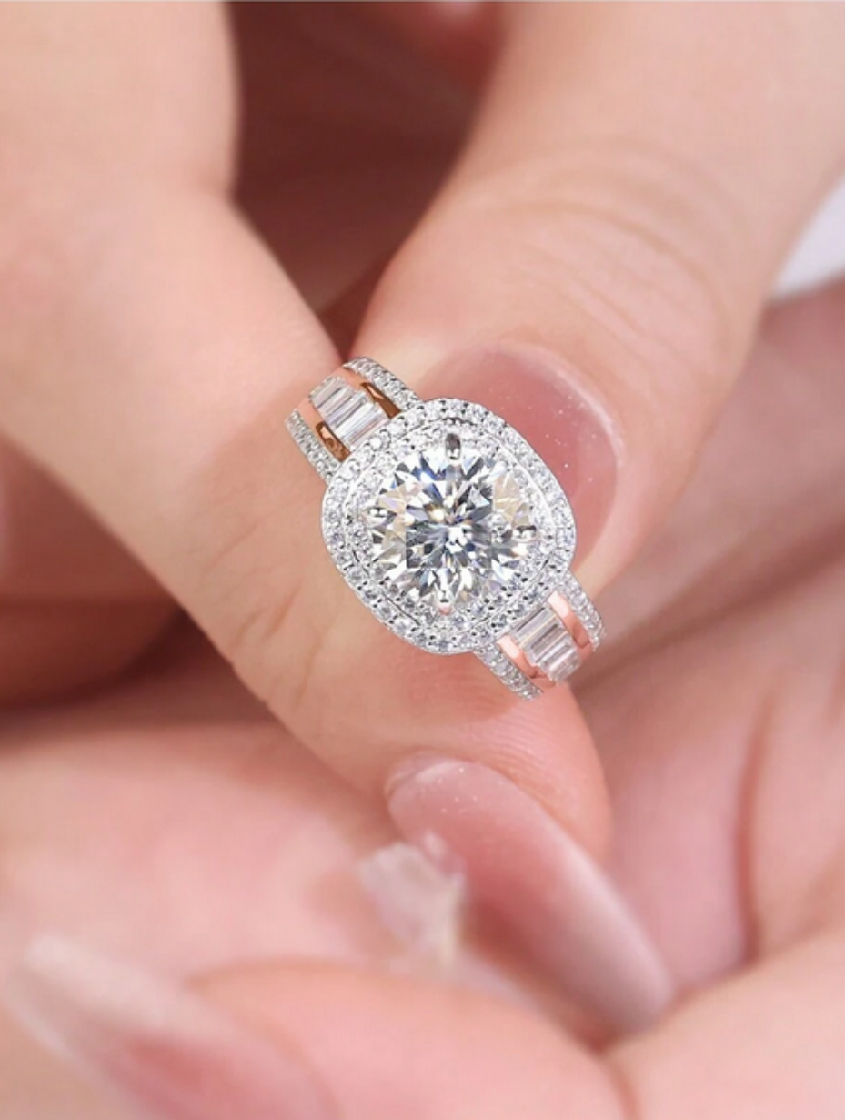 Moissanite Halo Ring | Classic S925 Sterling Silver