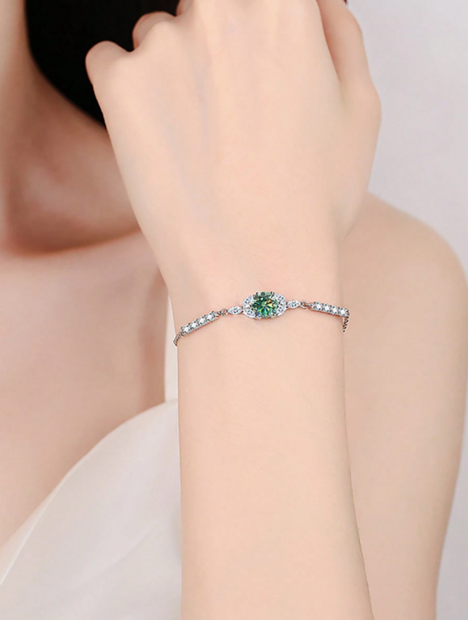 Emerald Elegance Moissanite Bracelet | S925 Sterling Silver