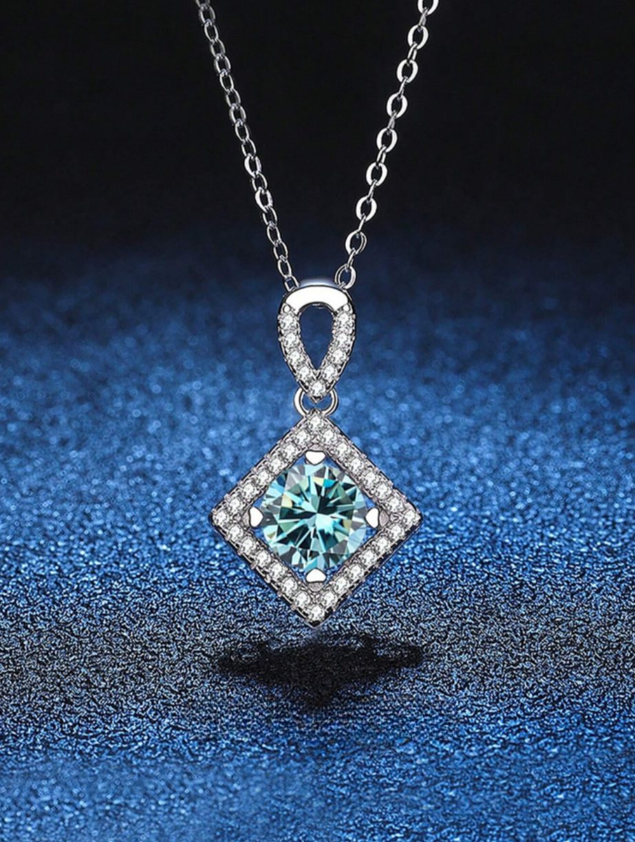 Aqua Elegance Moissanite Necklace | Versatile S925 Sterling Silver