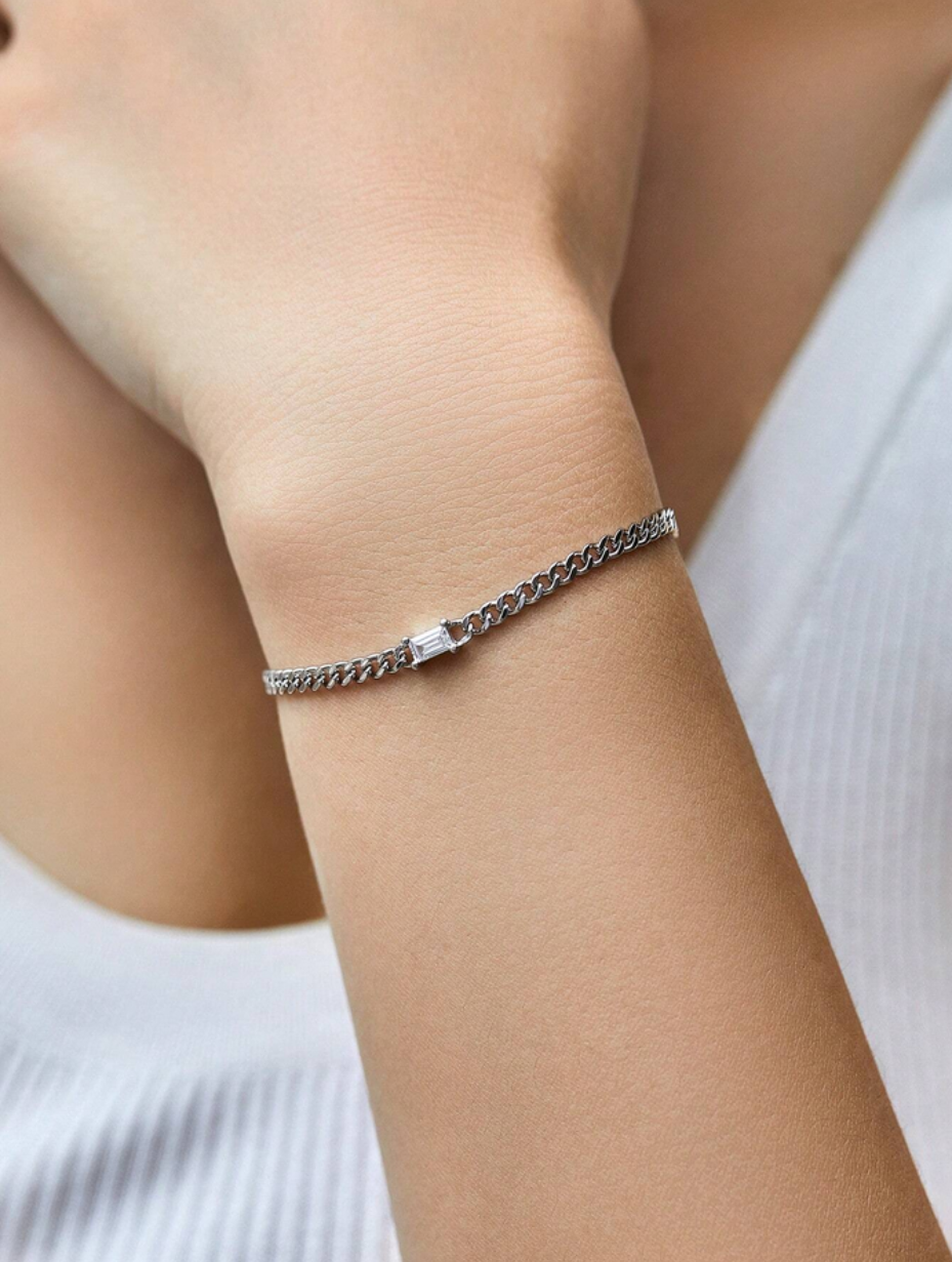 Baguette Cut Chain Bracelet | S925 Sterling Silver