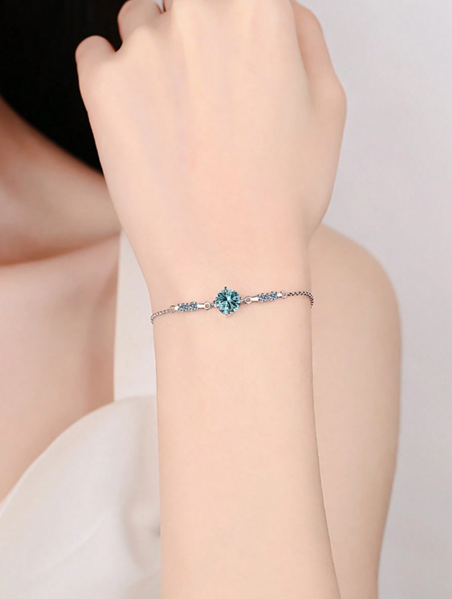 Aqua Elegance Bracelet | Blue Moissanite S925 Sterling Silver