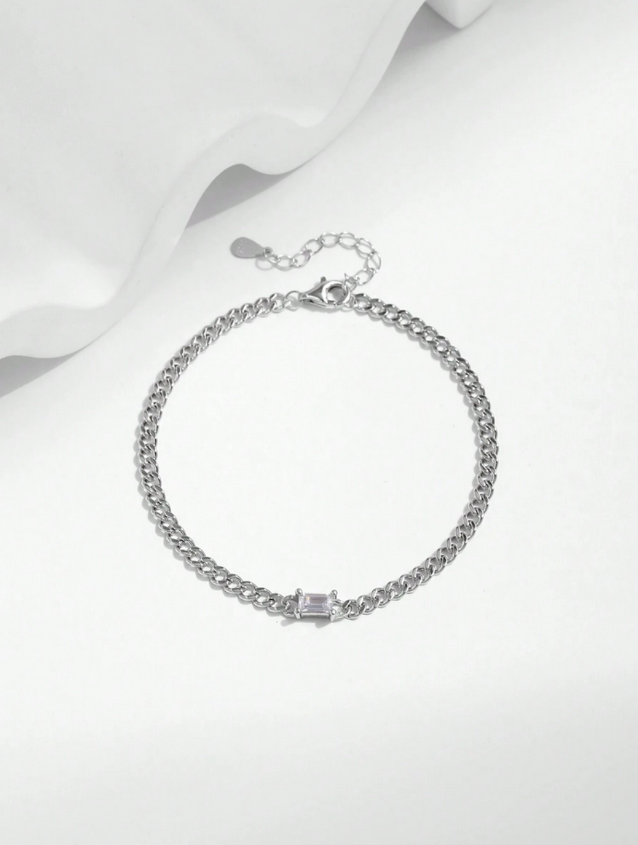 Baguette Cut Chain Bracelet | S925 Sterling Silver