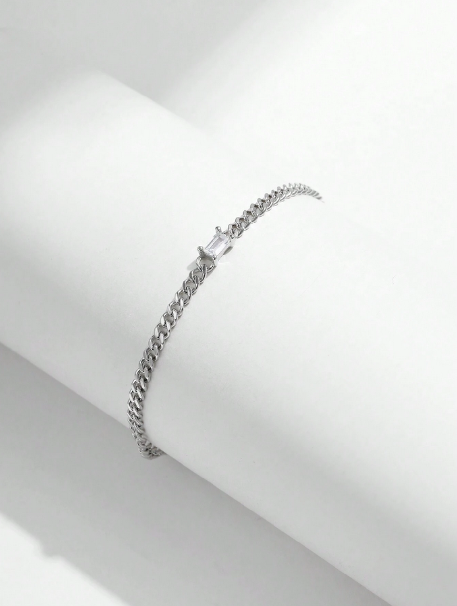 Baguette Cut Chain Bracelet | S925 Sterling Silver