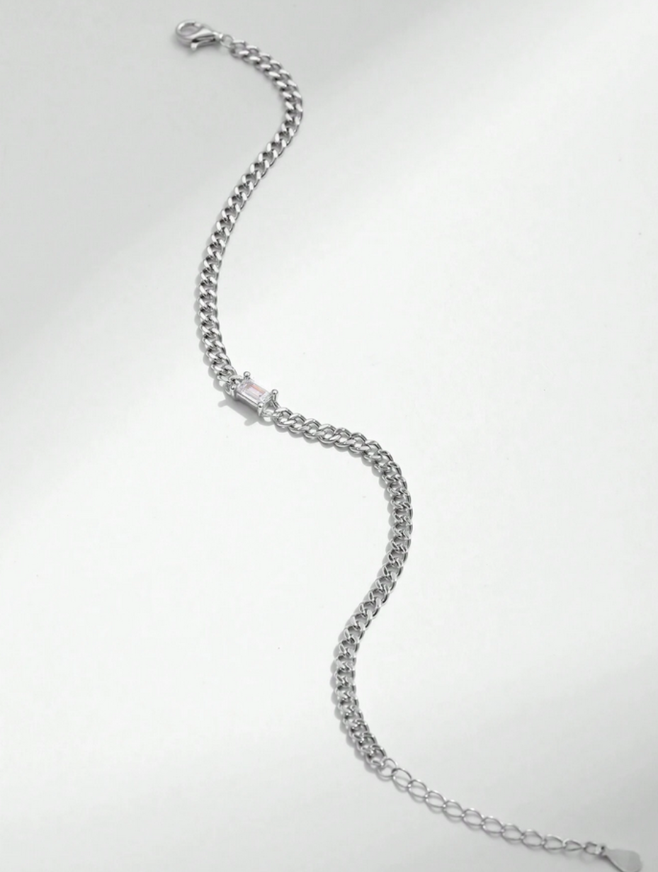 Baguette Cut Chain Bracelet | S925 Sterling Silver