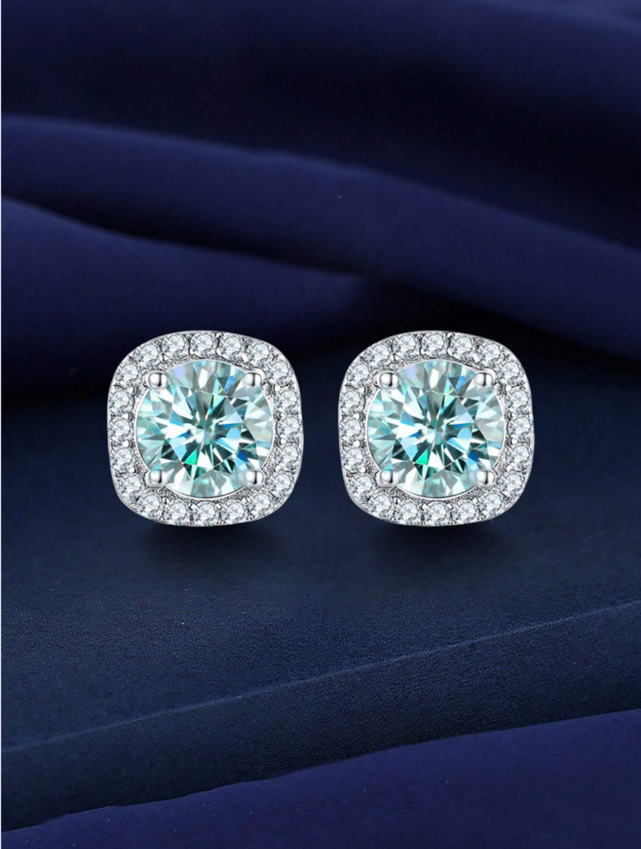 Aqua Elegance Moissanite Stud Earrings | Light Blue S925 Sterling Silv