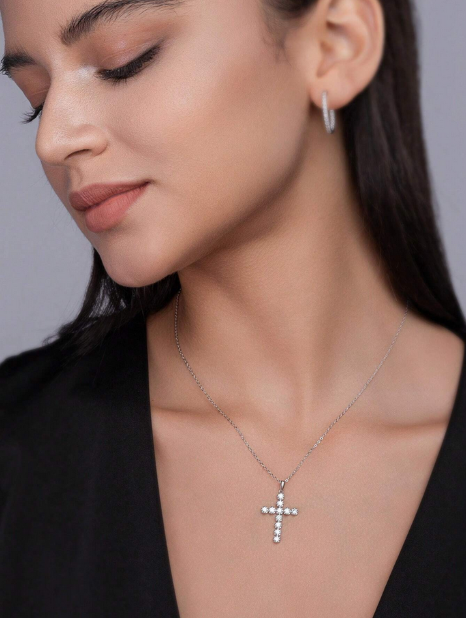 Eternal Cross Moissanite Necklace | S925 Silver Chain