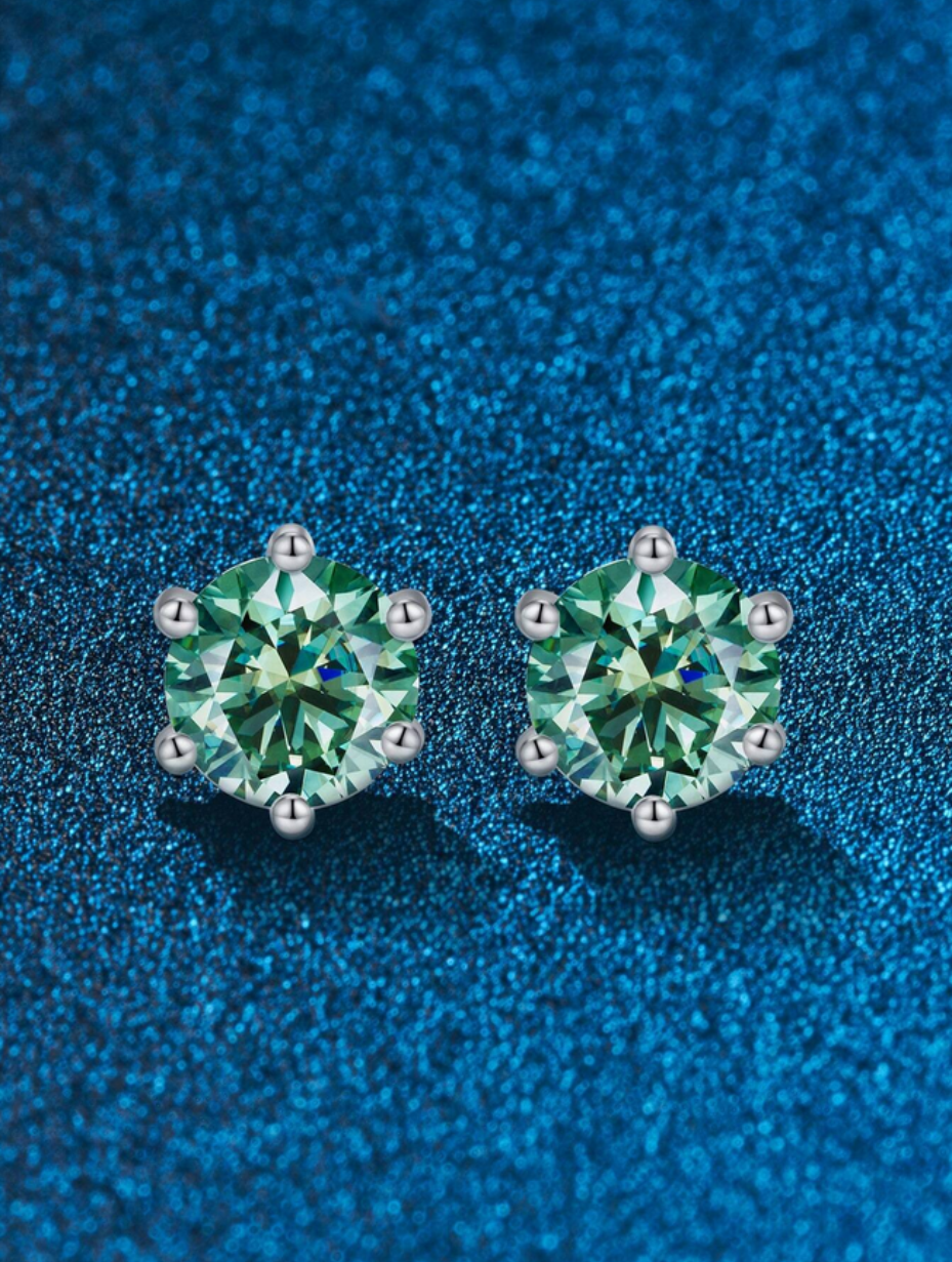 Emerald Elegance Moissanite Stud Earrings | Six-Claw S925 Sterling Sil