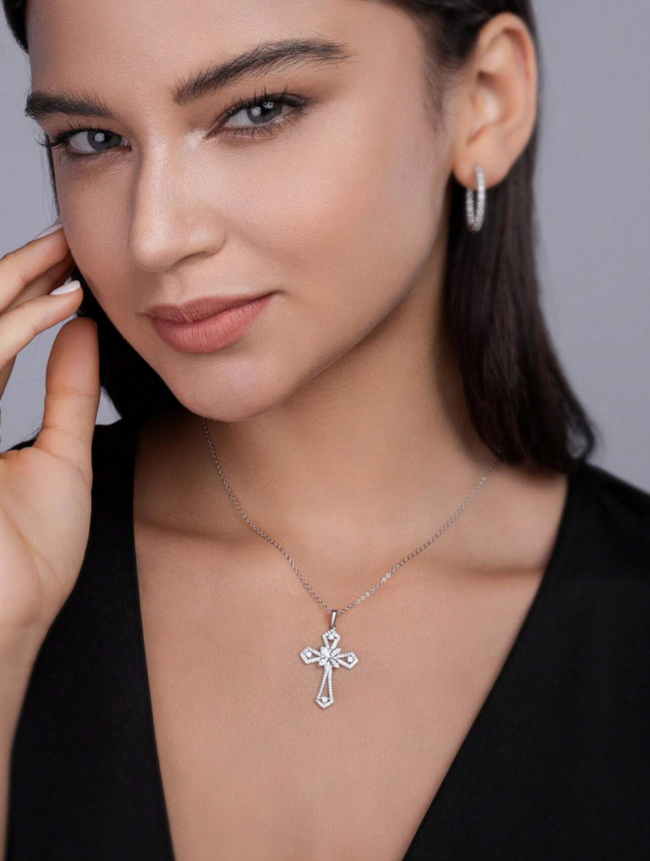 Eternal Cross Moissanite  Necklace | S925 Sterling Collarbone Chain