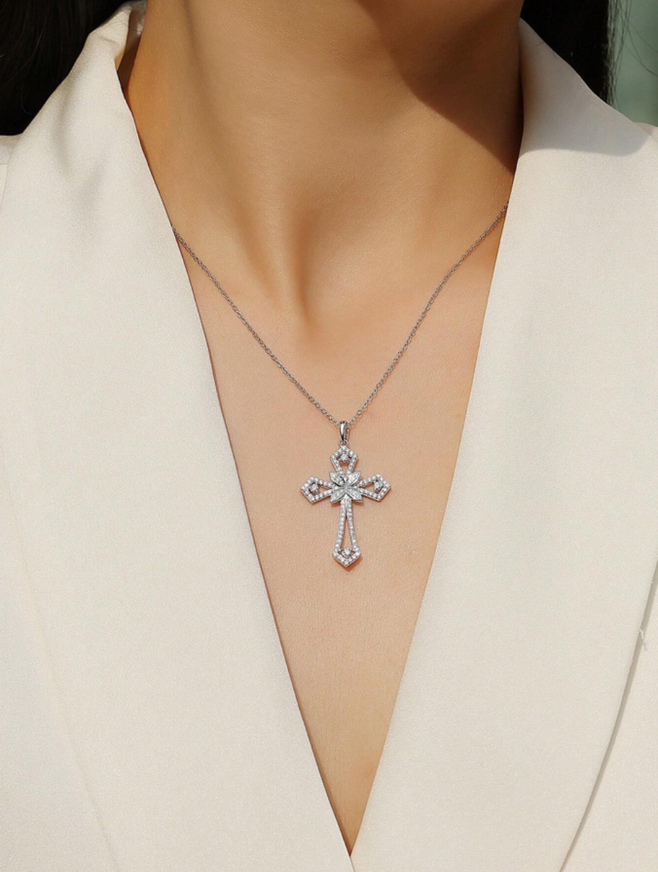 Eternal Cross Moissanite  Necklace | S925 Sterling Collarbone Chain