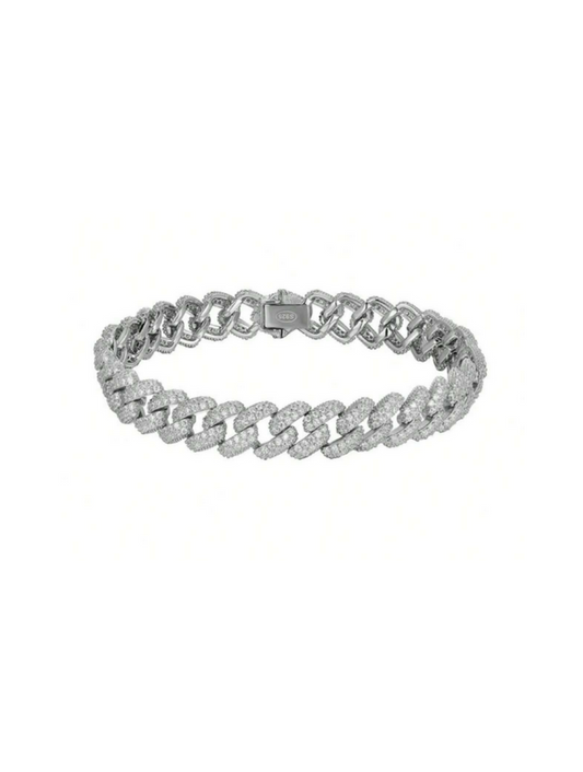 S925 Sterling Silver Unisex Bracelet | Heavy Industrial Design with High-Carbon Diamond