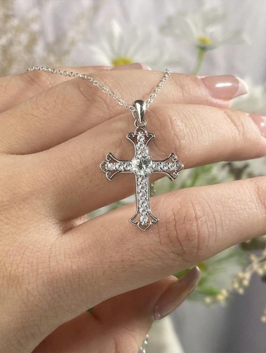 Eternal Cross Moissanite Necklace | S925 Silver Mens Necklace