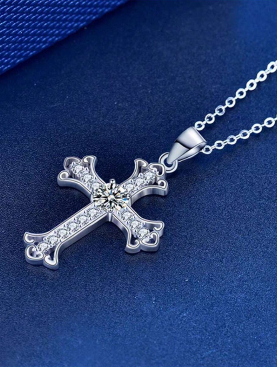 Eternal Cross Moissanite Necklace | S925 Silver Mens Necklace