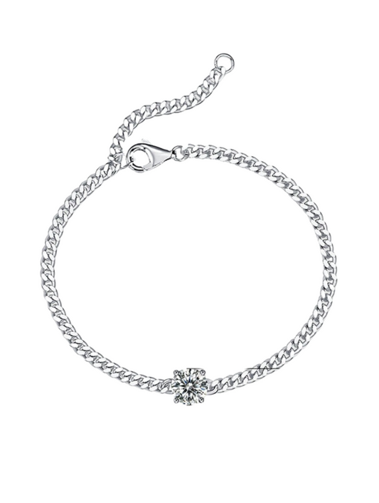 Moissanite Garnet Chain Bracelet | Unisex S925 Sterling Silver