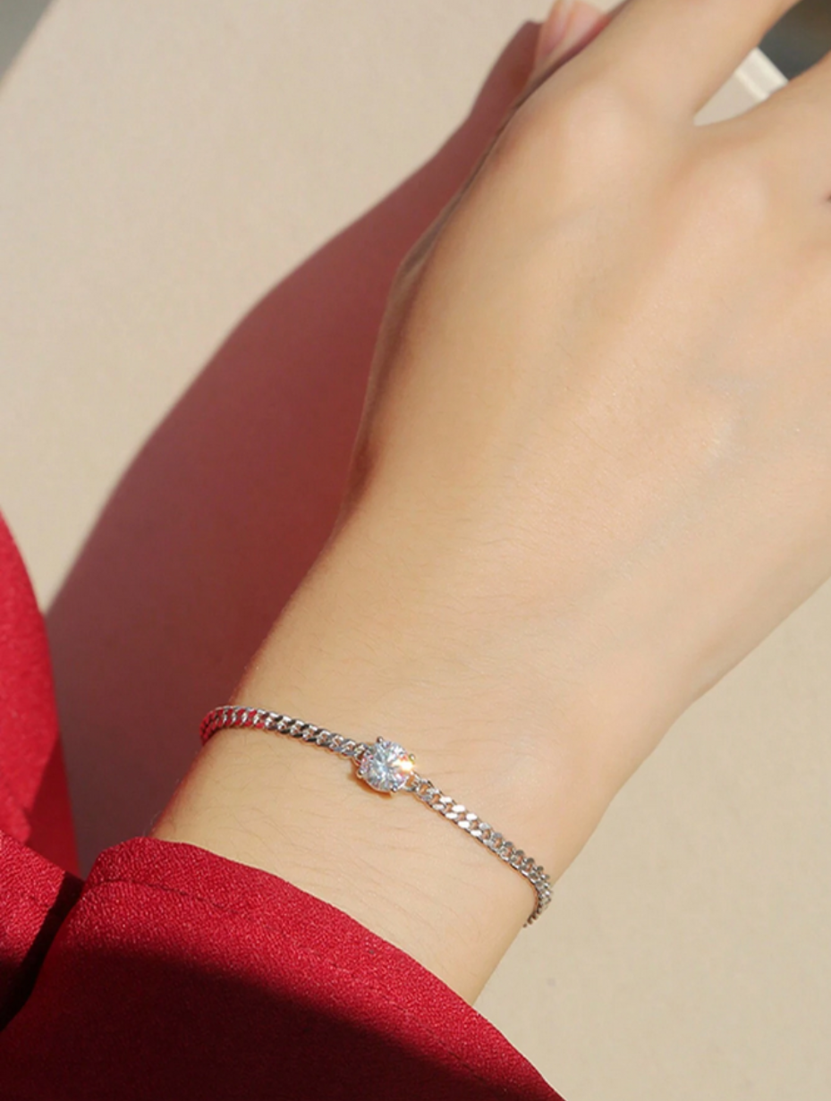 Moissanite Garnet Chain Bracelet | Unisex S925 Sterling Silver