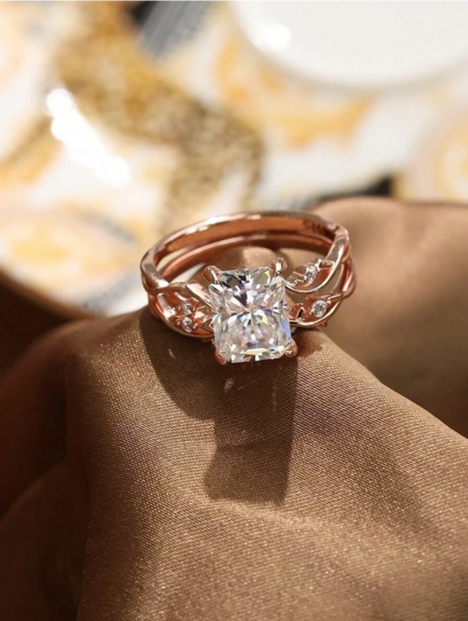 Eternal Rose Moissanite Ring | S925 Sterling Silver & Rose Gold Set