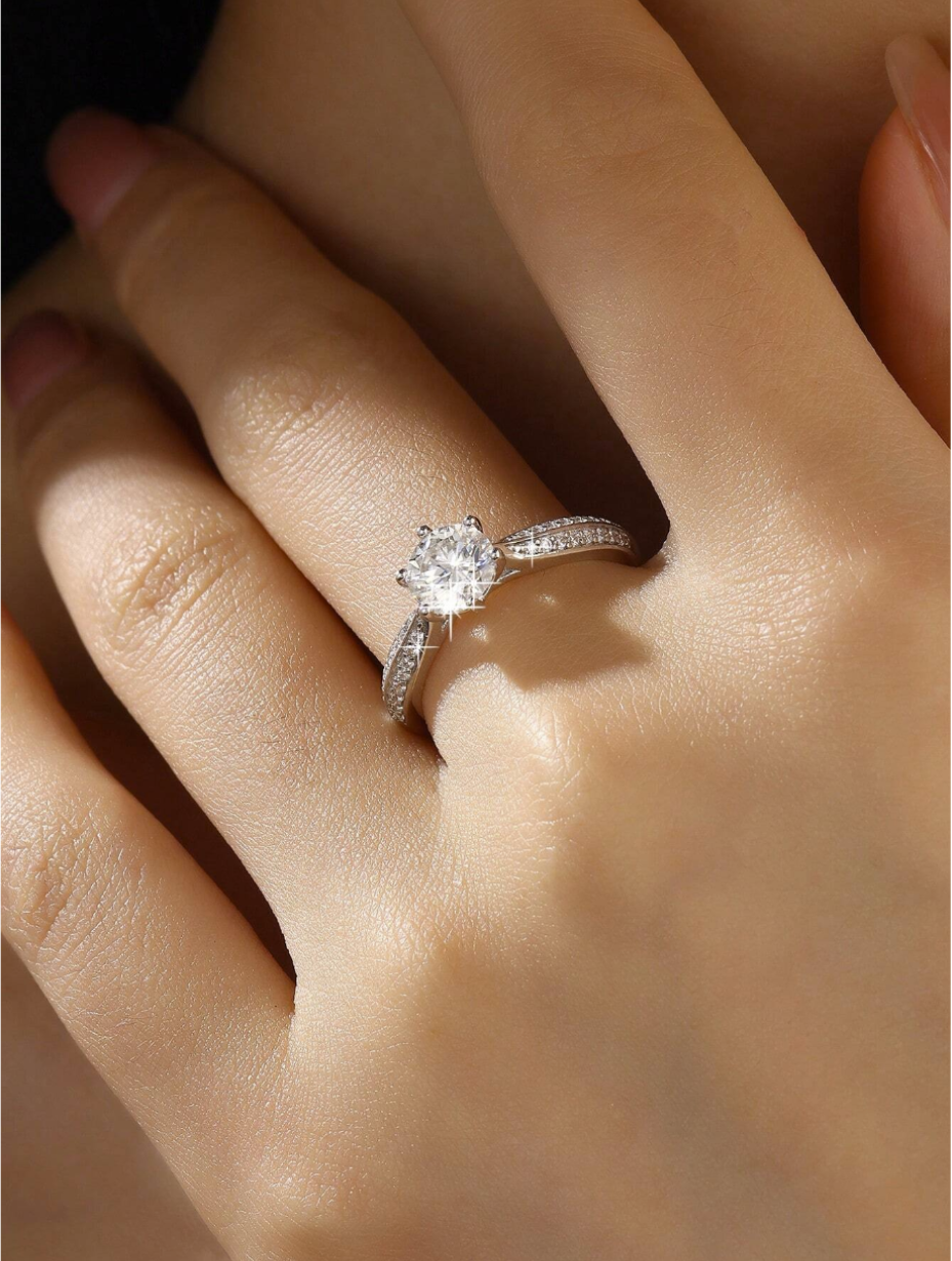 S925 Sterling Silver Lab-Grown Moissanite Ring | D Color Halo Ring