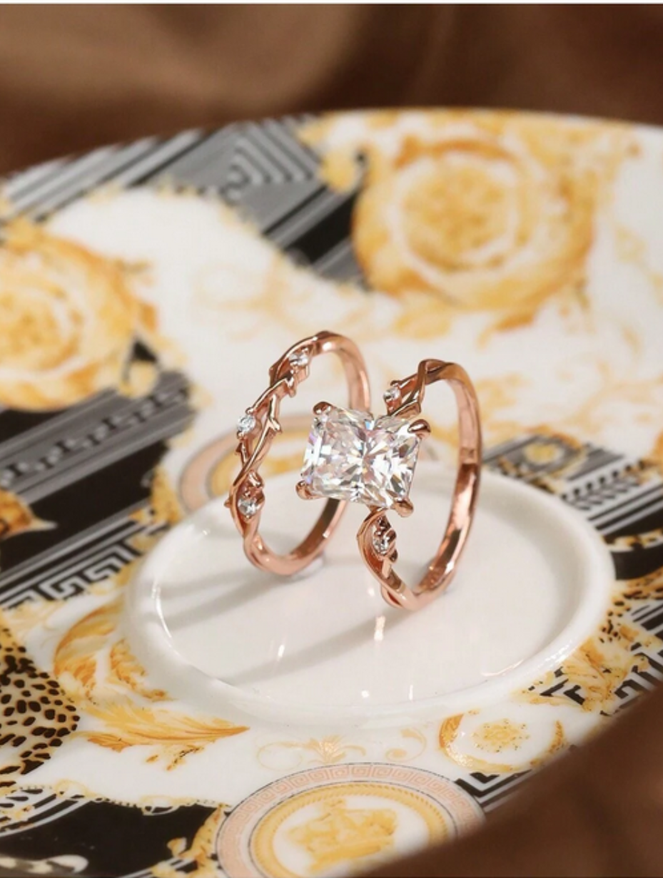 Eternal Rose Moissanite Ring | S925 Sterling Silver & Rose Gold Set