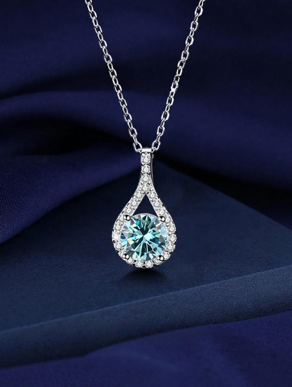 Aqua Elegance Moissanite Necklace With Pendant | S925 Silver