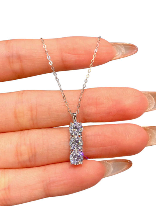 Luxury Moissanite Three-Diamond Necklace | S925 Silver