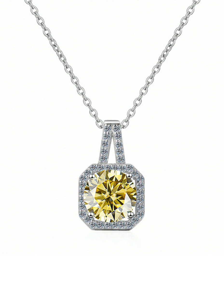 Elegant Moissanite Square Halo Necklace | Sparkling Design