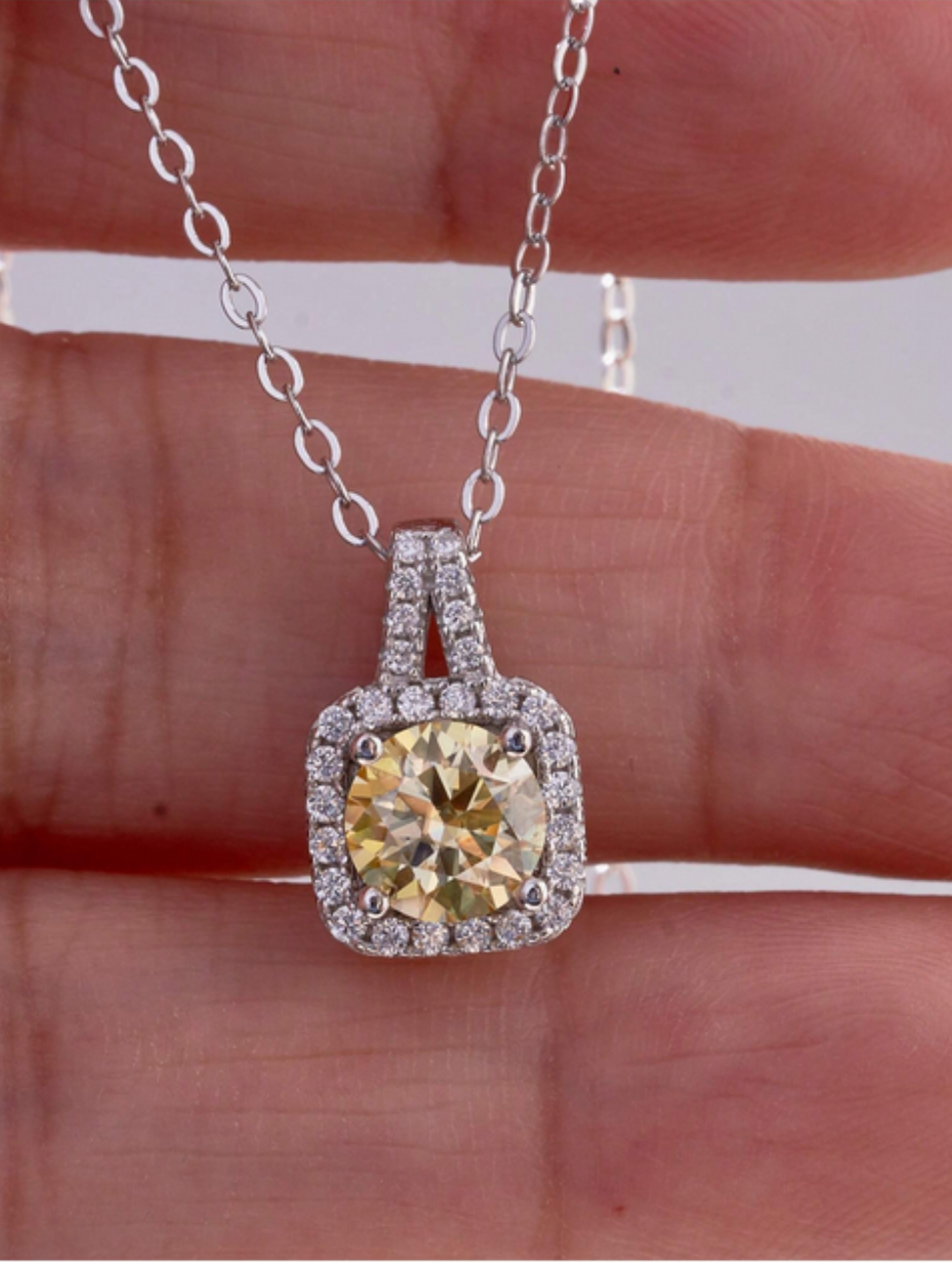 Elegant Moissanite Square Halo Necklace | Sparkling Design