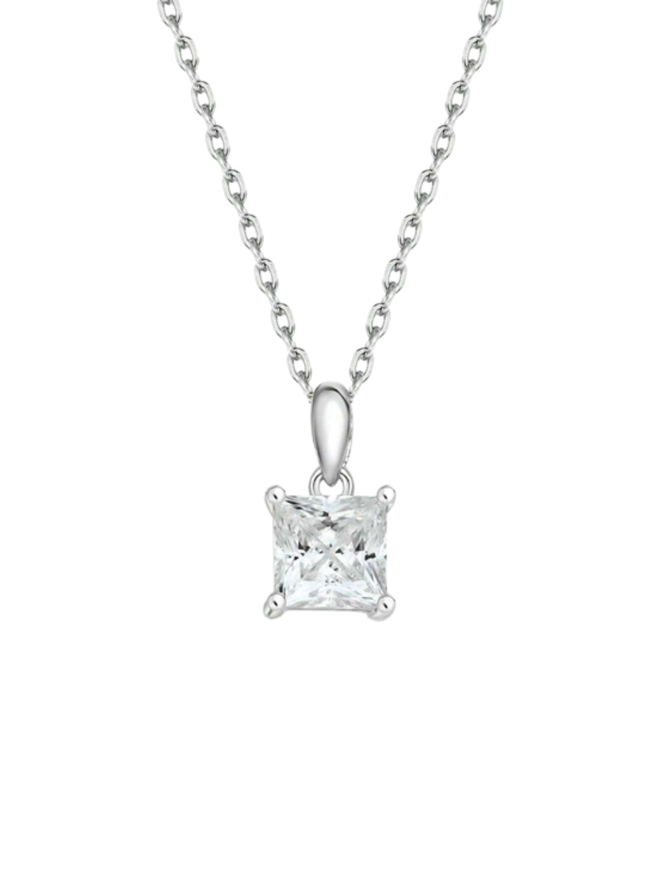 Elegant Moissanite Princess Cut Necklace | S925 Silver