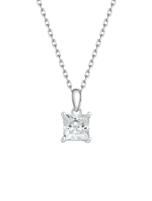 Elegant Moissanite Princess Cut Necklace | S925 Silver