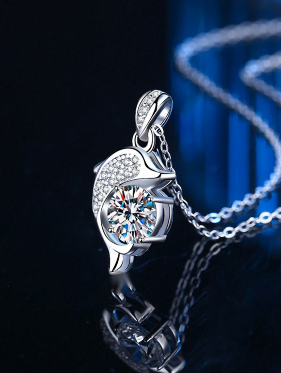 Elegant Women's S925 Silver Dolphin Moissanite Necklace