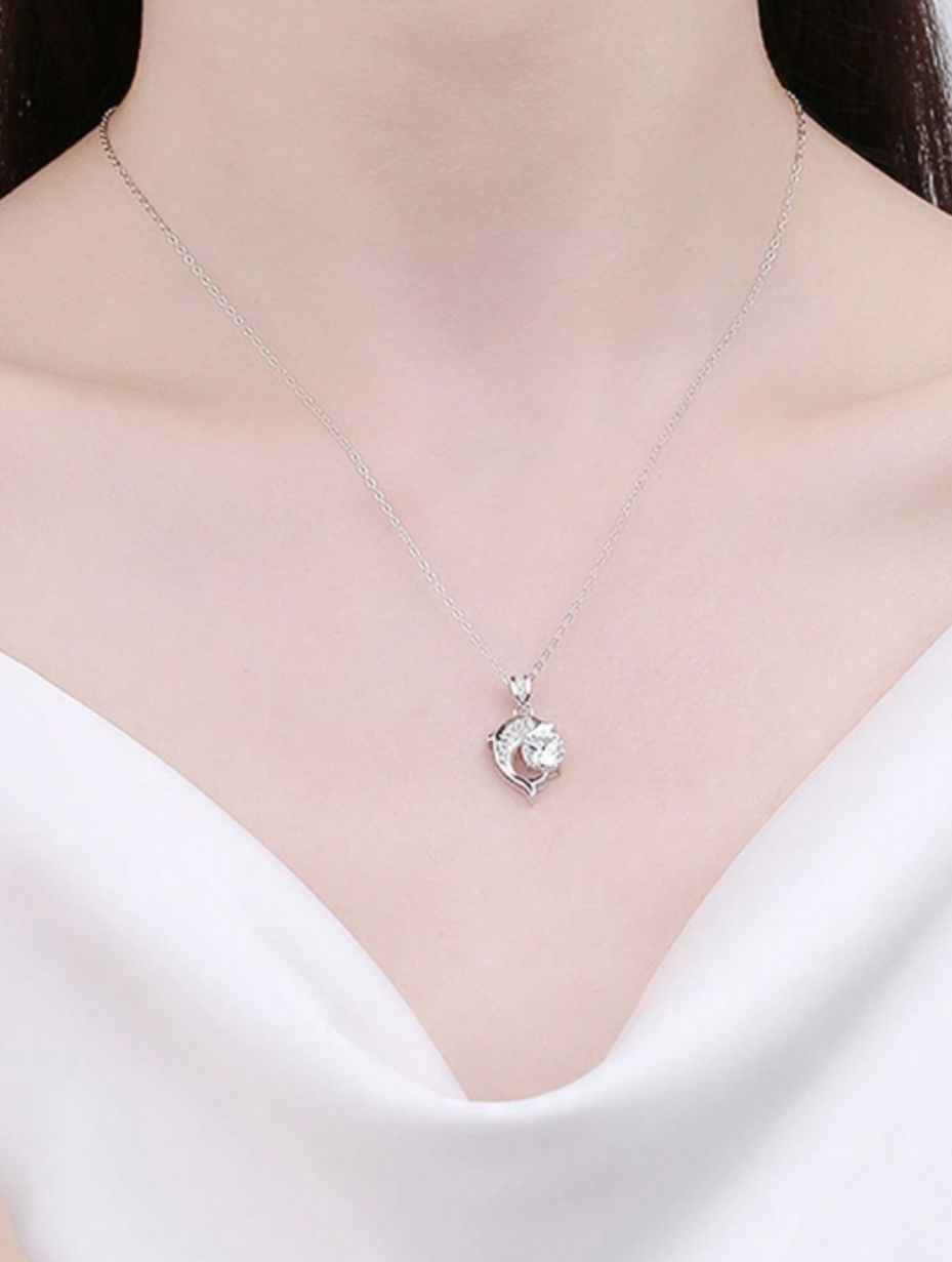 Elegant Women's S925 Silver Dolphin Moissanite Necklace