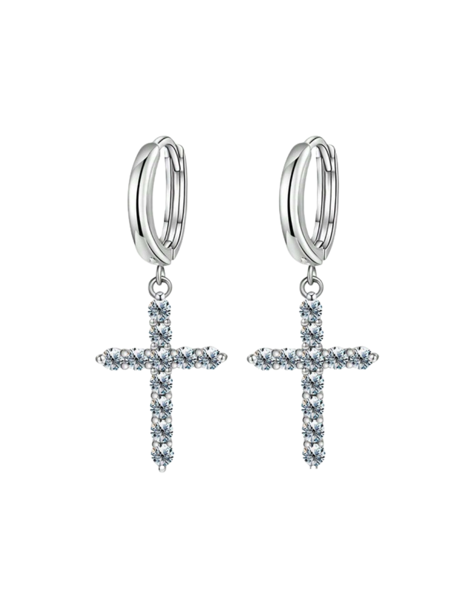 Cross Design Moissanite Earrings | S925 Sterling Silver