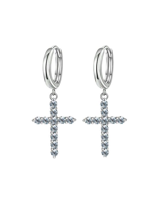 Cross Design Moissanite Earrings | S925 Sterling Silver