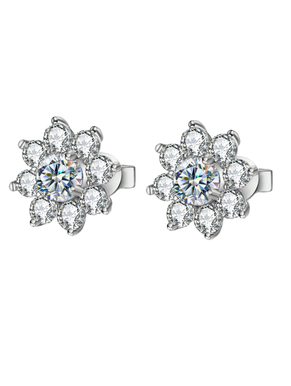 Flower Moissanite Stud Earrings | S925 Sterling Silver
