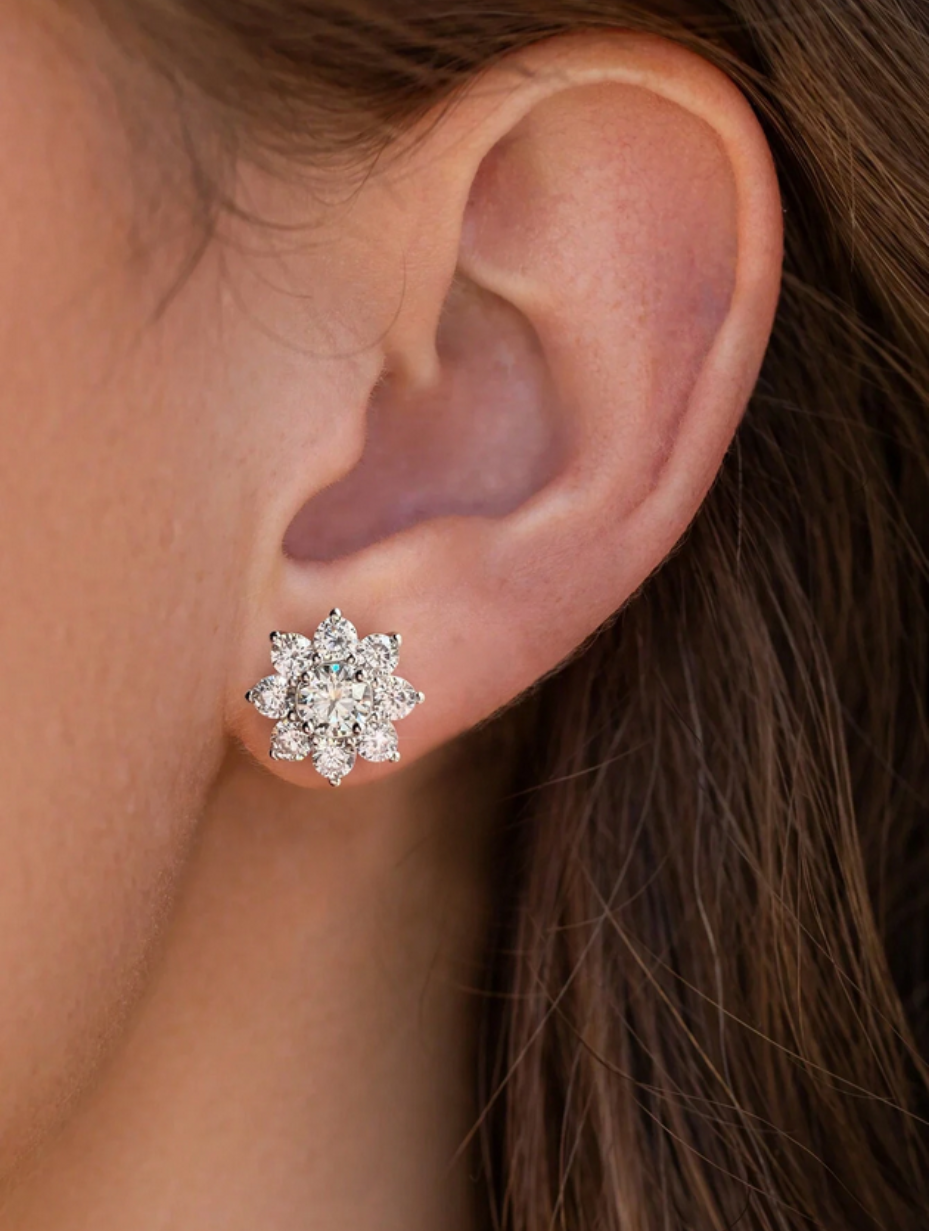 Flower Moissanite Stud Earrings | S925 Sterling Silver