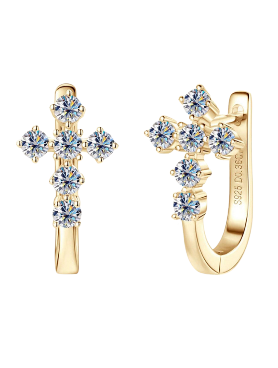 Cross-Style Moissanite Earrings | S925 Silver Elegance