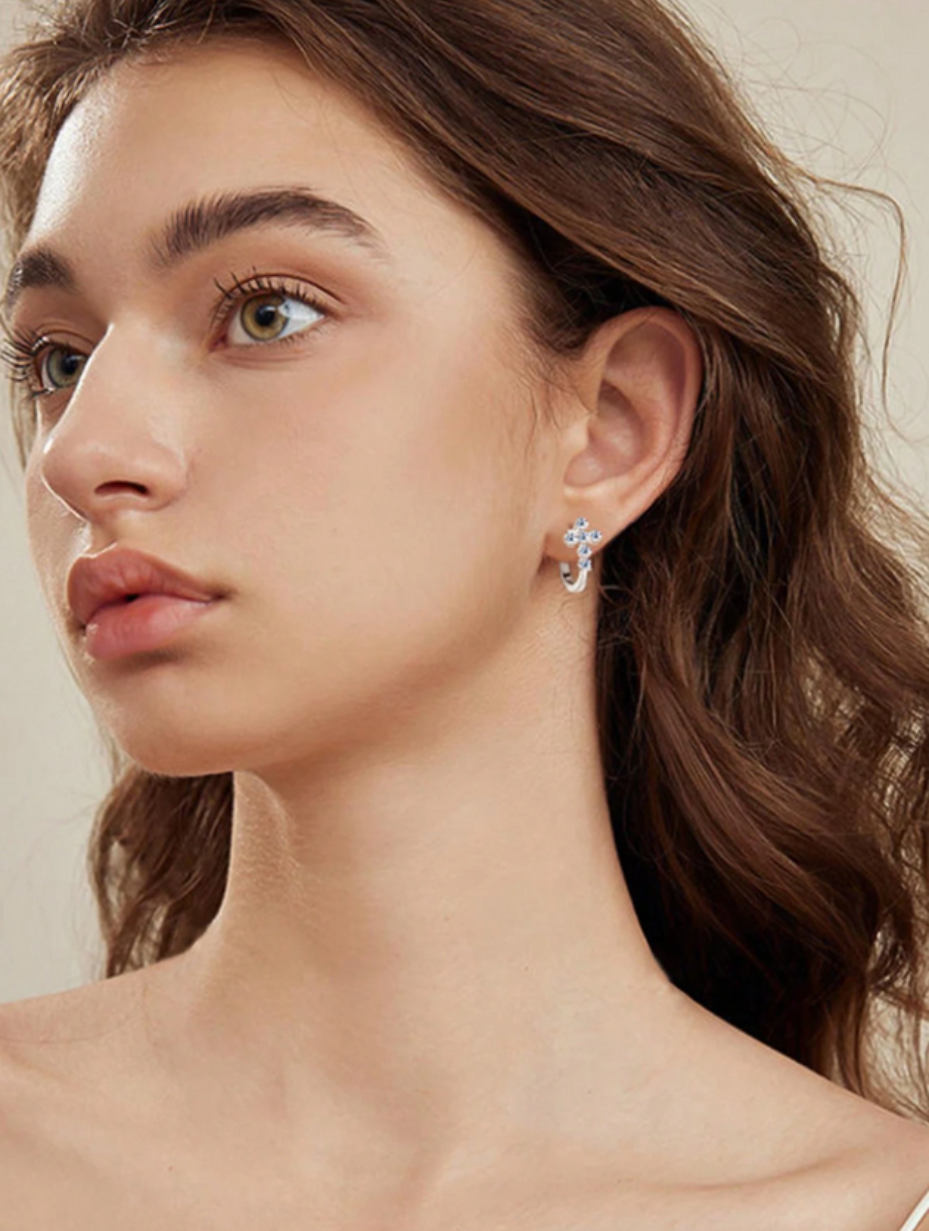 Cross-Style Moissanite Earrings | S925 Silver Elegance