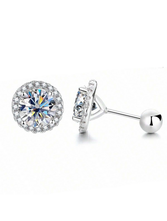 Screw Ball Moissanite Stud Earrings | Sterling Silver