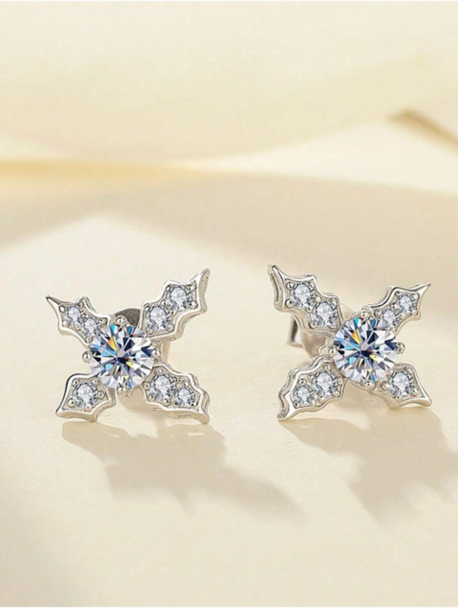 Silver Moissanite Mosaic Earrings | Elegant Daily Accessory