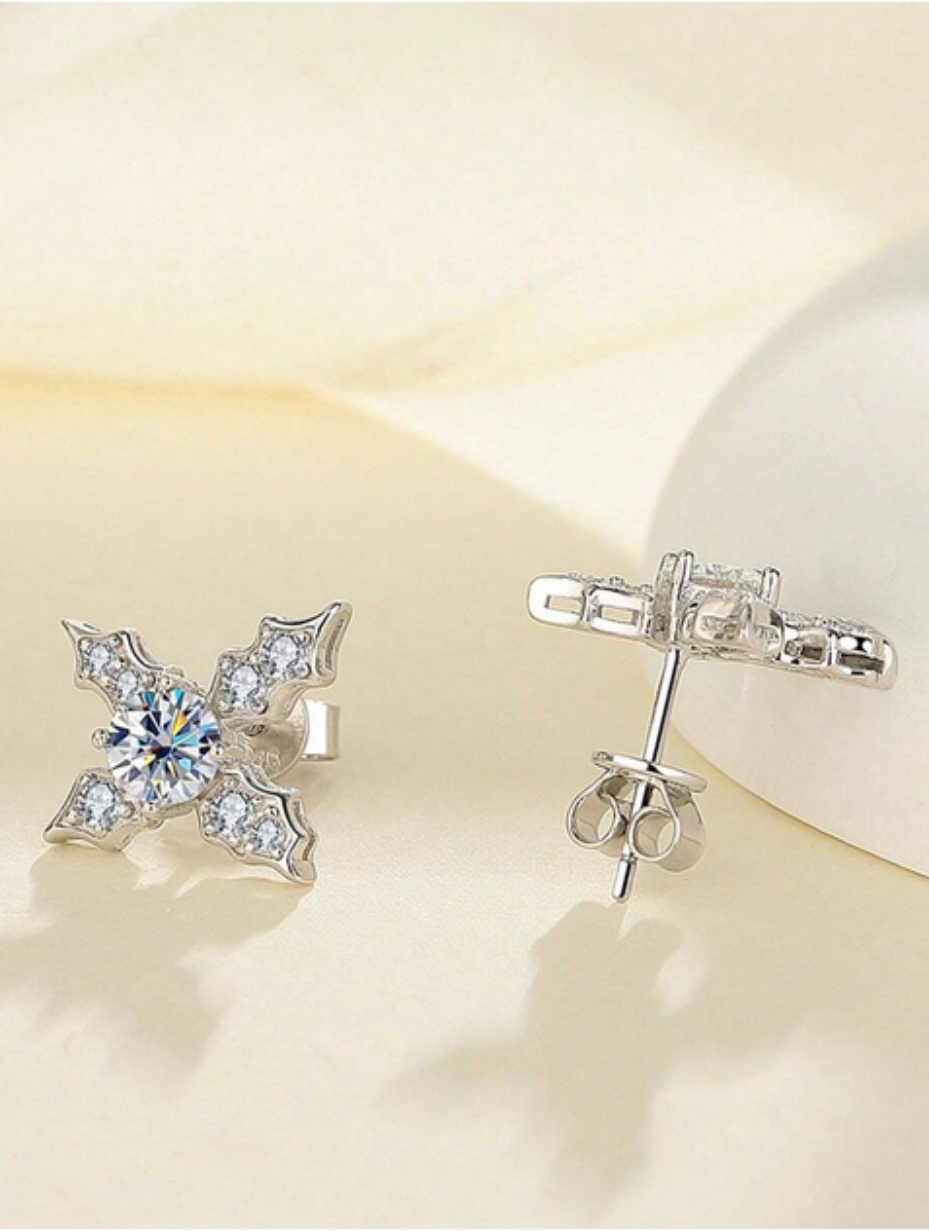 Silver Moissanite Mosaic Earrings | Elegant Daily Accessory