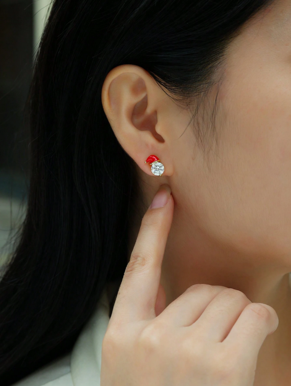 Santa Hat Moissanite Earrings | 18K Gold Plated