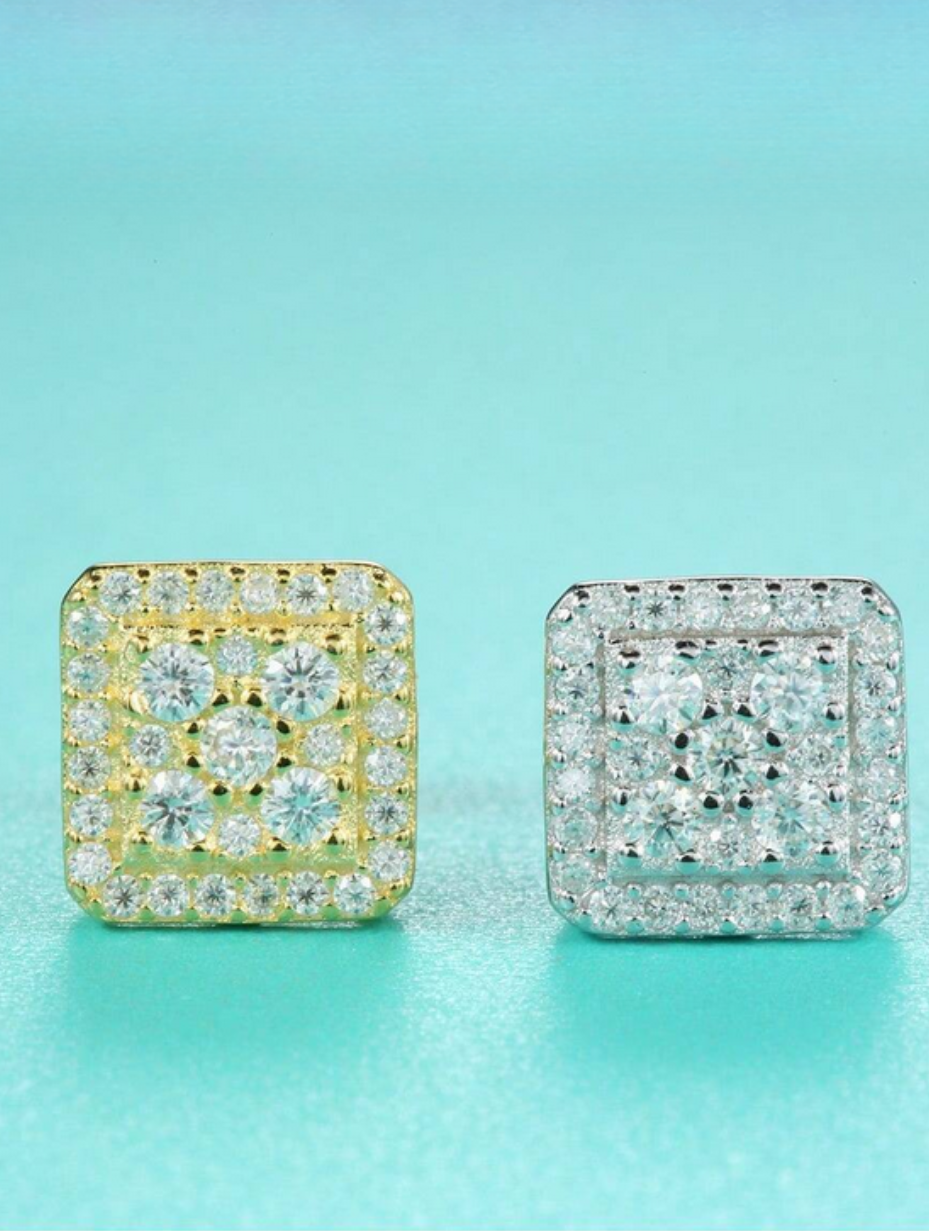 Square Moissanite Diamond Earrings | 18K Gold Plated