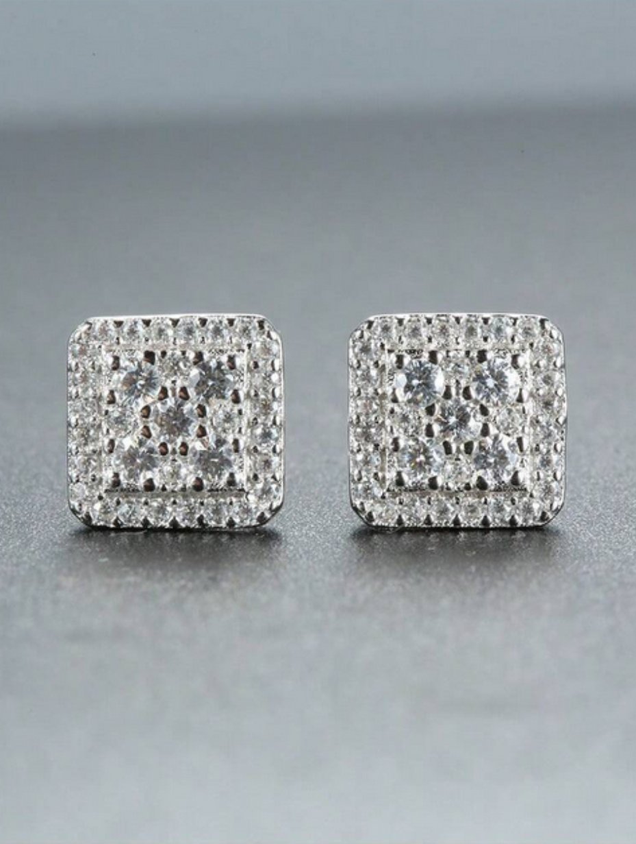 Square Moissanite Diamond Earrings | 18K Gold Plated