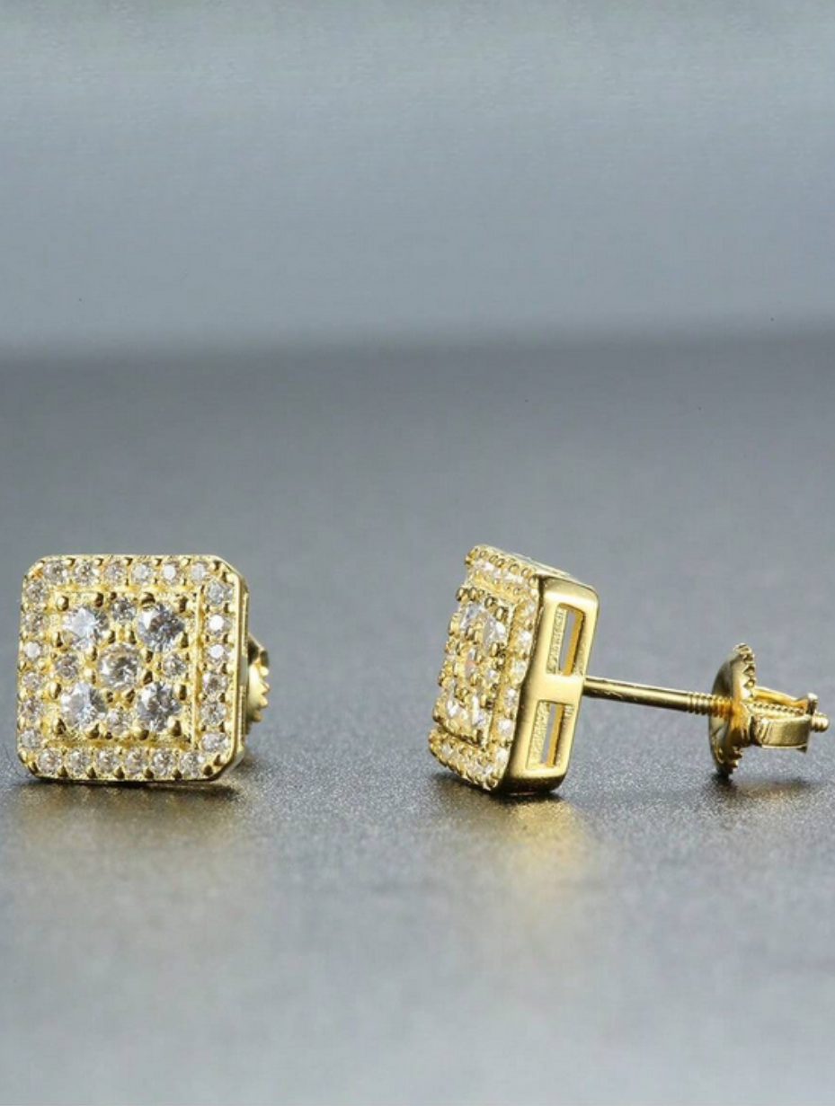 Square Moissanite Diamond Earrings | 18K Gold Plated