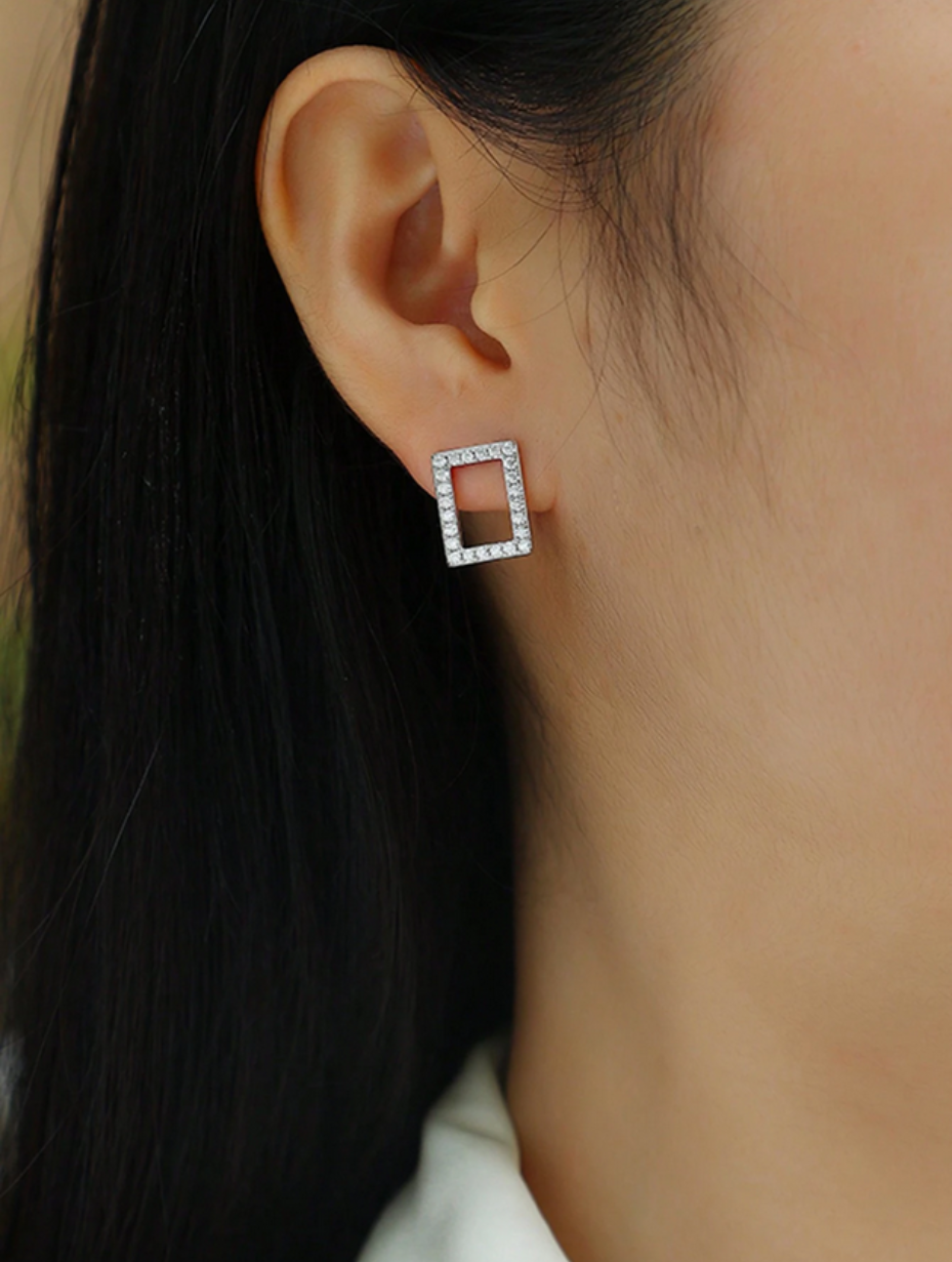 Moissanite Earrings | Elegant Rectangular Gold-Plated Design
