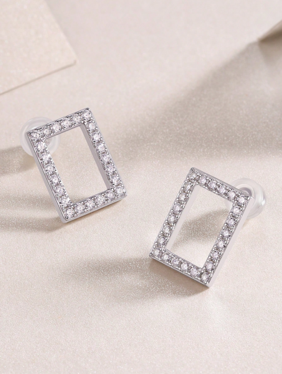 Moissanite Earrings | Elegant Rectangular Gold-Plated Design