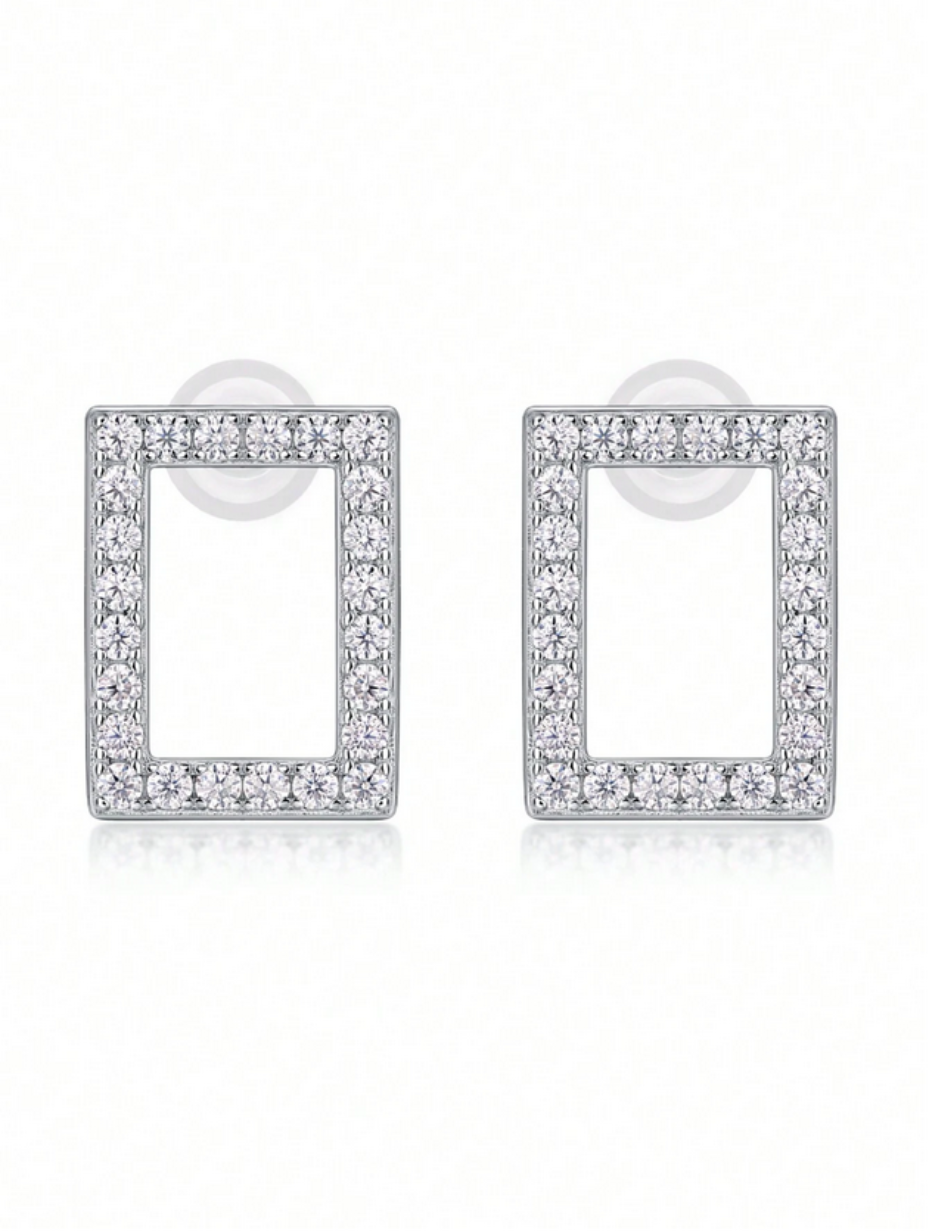 Moissanite Earrings | Elegant Rectangular Gold-Plated Design