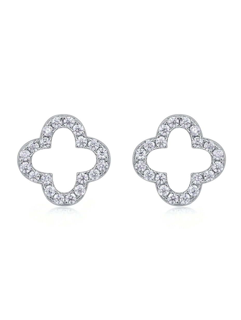 Elegant Four-Leaf Clover Moissanite Earrings | Gold Plated Studs